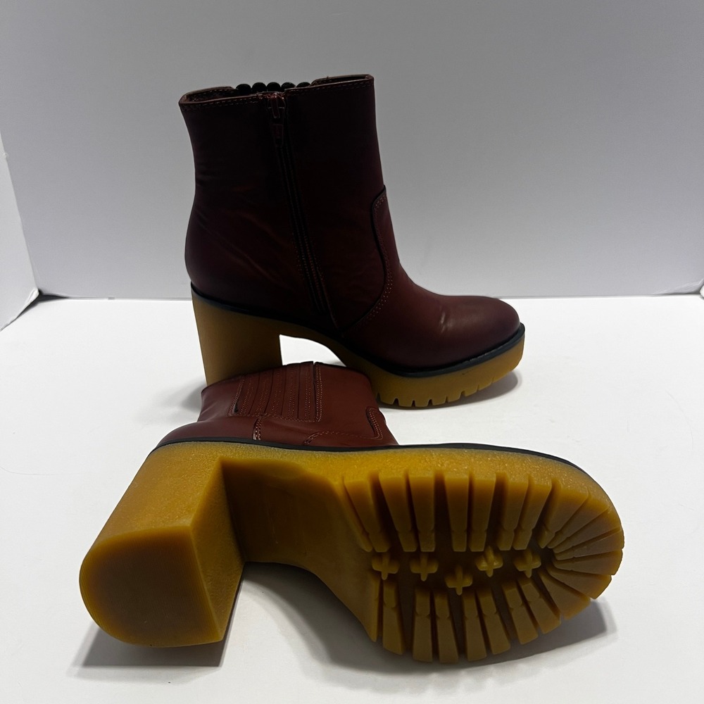 NEW Sun + Stone Chunky Platform Ankle Boots Burgundy Lug Sole Side Zip Fashion - Picture 2 of 7